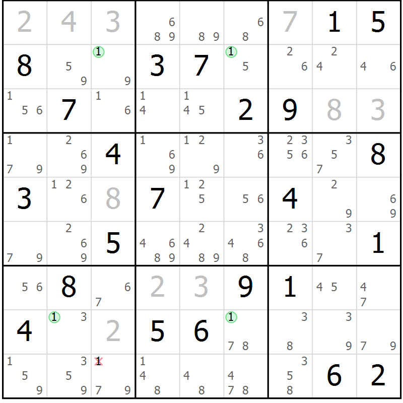 Position des candidats pour la solution de la Gr 73 page 76 du magazine de sudoku Maestro n° 104