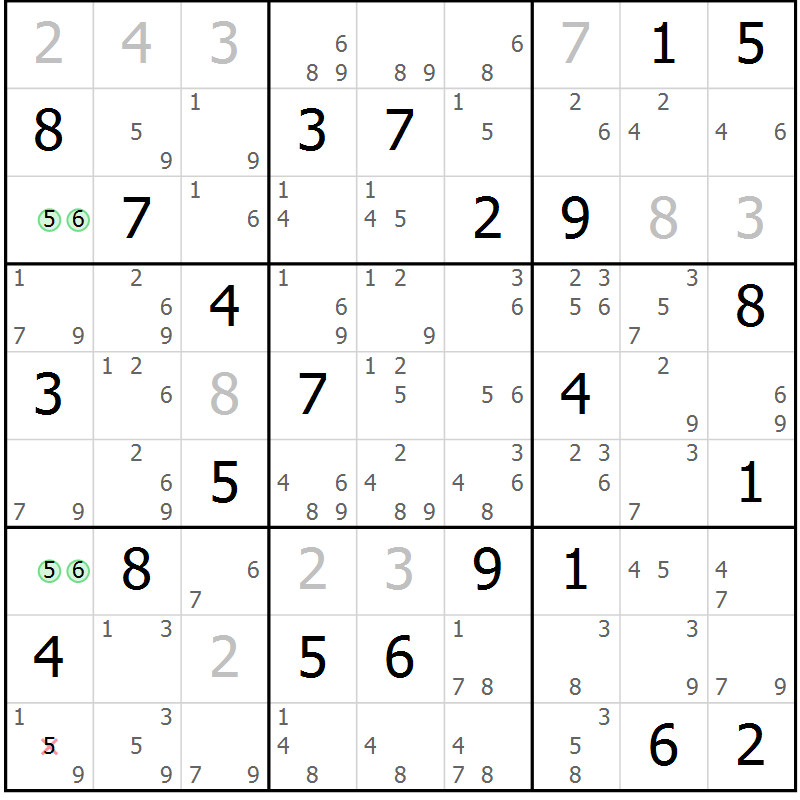 Position des candidats pour la solution de la Gr 73 page 76 du magazine de sudoku Maestro n° 104