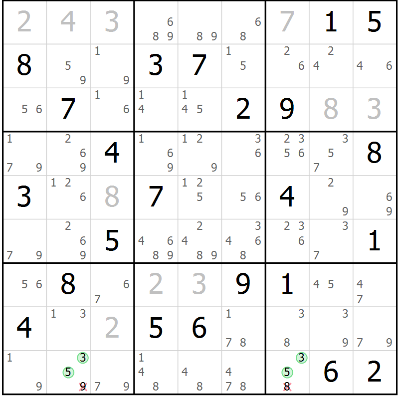 Position des candidats pour la solution de la Gr 73 page 76 du magazine de sudoku Maestro n° 104