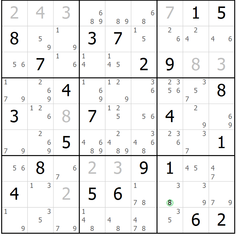 Position des candidats pour la solution de la Gr 73 page 76 du magazine de sudoku Maestro n° 104