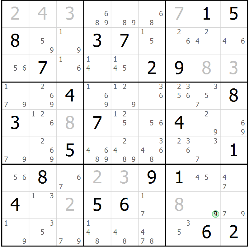 Position des candidats pour la solution de la Gr 73 page 76 du magazine de sudoku Maestro n° 104