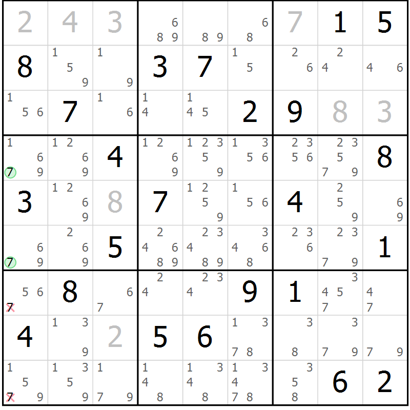 Position des candidats pour la solution de la Gr 73 page 76 du magazine de sudoku Maestro n° 104