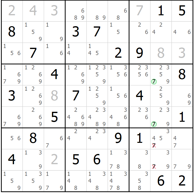 Position des candidats pour la solution de la Gr 73 page 76 du magazine de sudoku Maestro n° 104