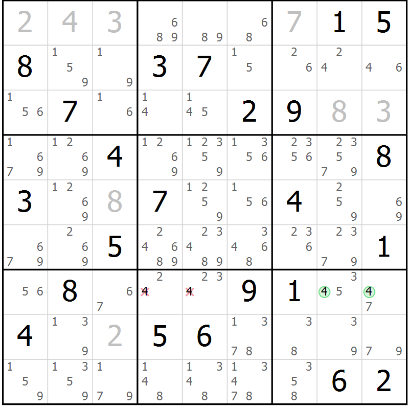 Position des candidats pour la solution de la Gr 73 page 76 du magazine de sudoku Maestro n° 104