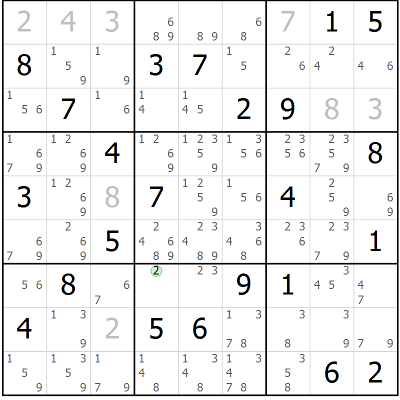 Position des candidats pour la solution de la Gr 73 page 76 du magazine de sudoku Maestro n° 104