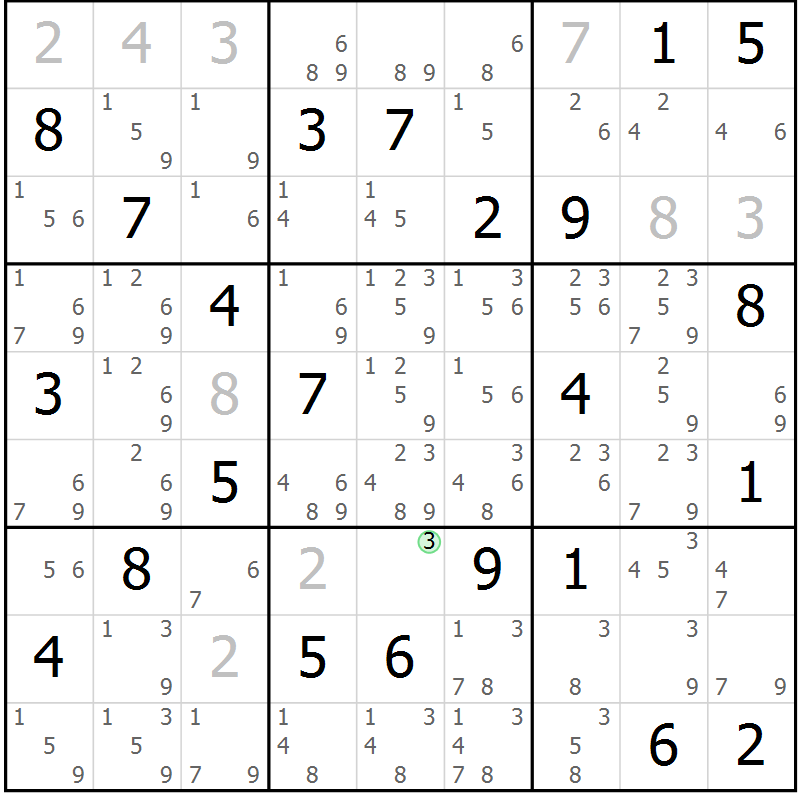 Position des candidats pour la solution de la Gr 73 page 76 du magazine de sudoku Maestro n° 104