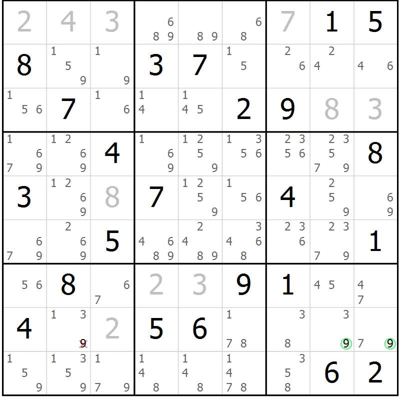 Position des candidats pour la solution de la Gr 73 page 76 du magazine de sudoku Maestro n° 104