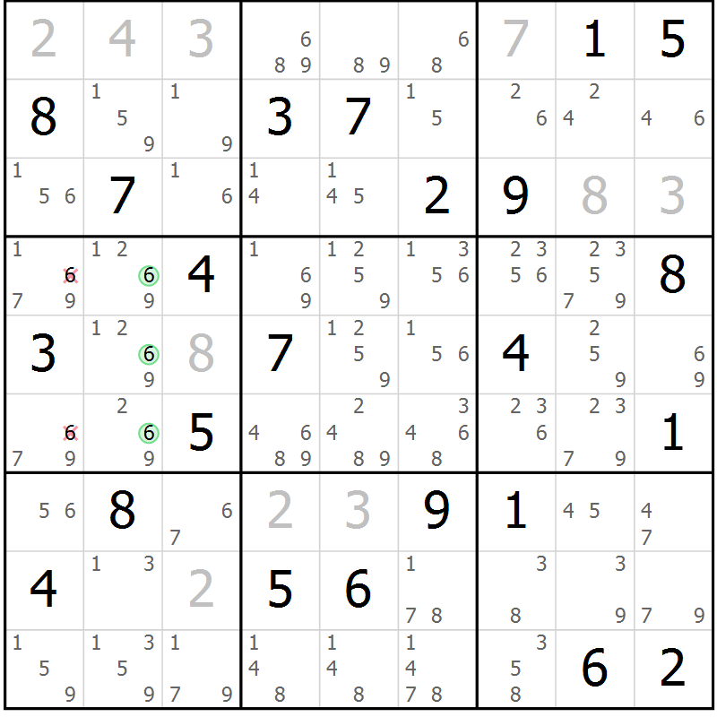 Position des candidats pour la solution de la Gr 73 page 76 du magazine de sudoku Maestro n° 104