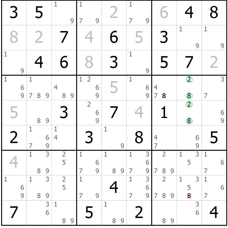 Position des candidats pour la solution de la Gr 74 page 77 du magazine de sudoku Maestro n° 104
