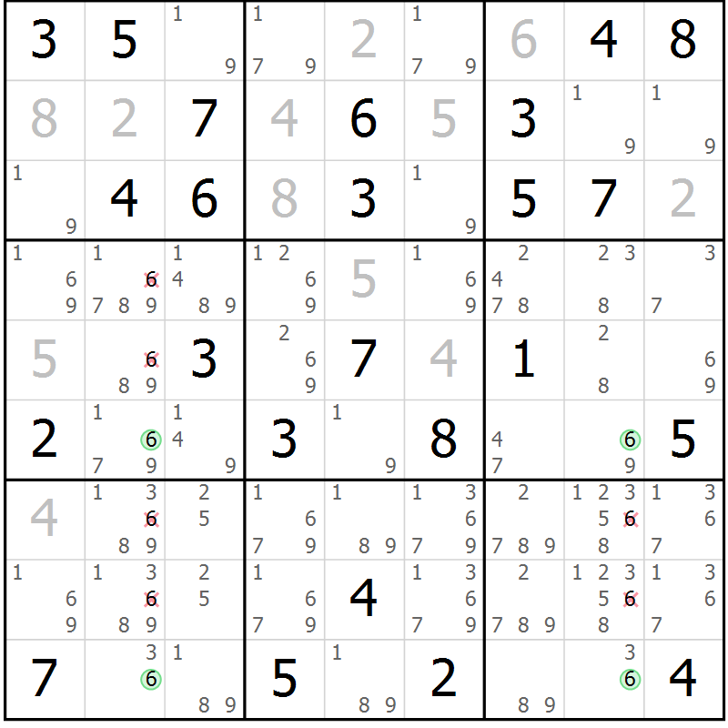 Position des candidats pour la solution de la Gr 74 page 77 du magazine de sudoku Maestro n° 104