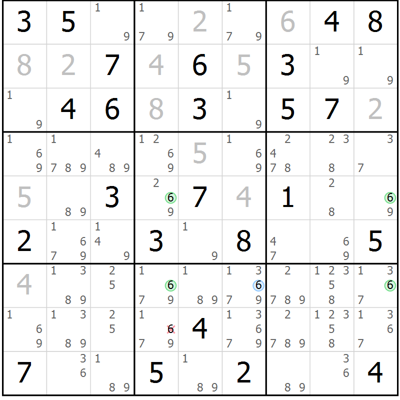 Position des candidats pour la solution de la Gr 74 page 77 du magazine de sudoku Maestro n° 104