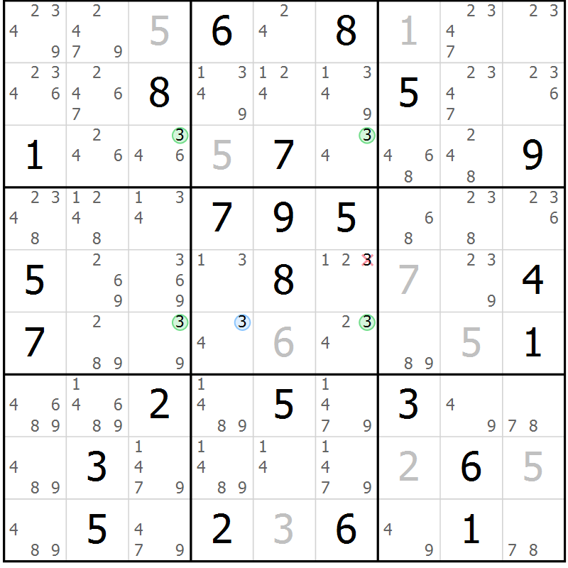 Position des candidats pour la solution de la Gr 75 page 78 du magazine de sudoku Maestro n° 104