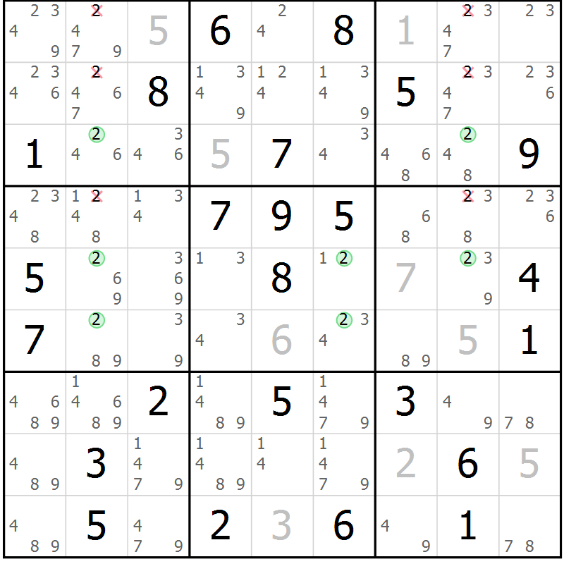 Position des candidats pour la solution de la Gr 75 page 78 du magazine de sudoku Maestro n° 104