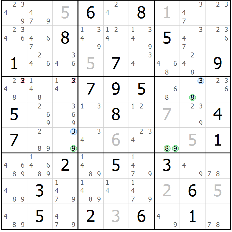 Position des candidats pour la solution de la Gr 75 page 78 du magazine de sudoku Maestro n° 104