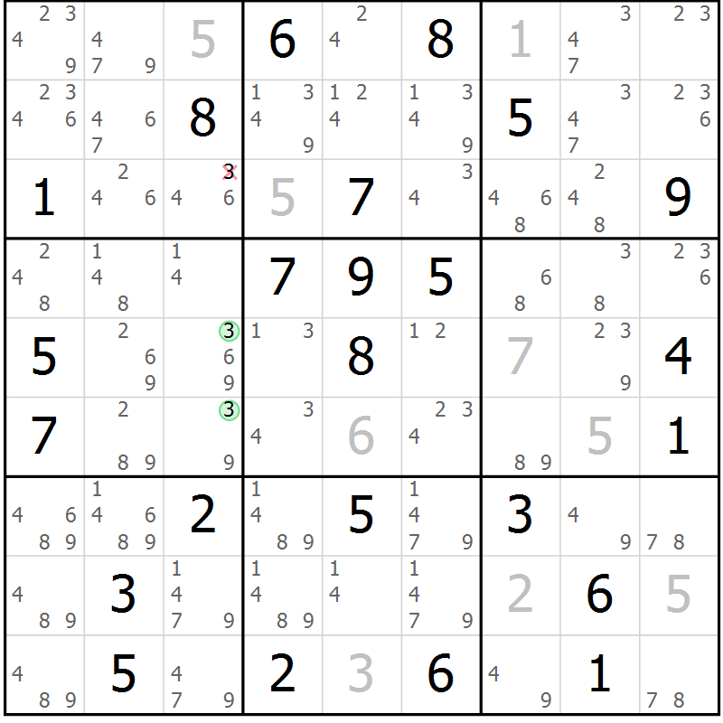 Position des candidats pour la solution de la Gr 75 page 78 du magazine de sudoku Maestro n° 104