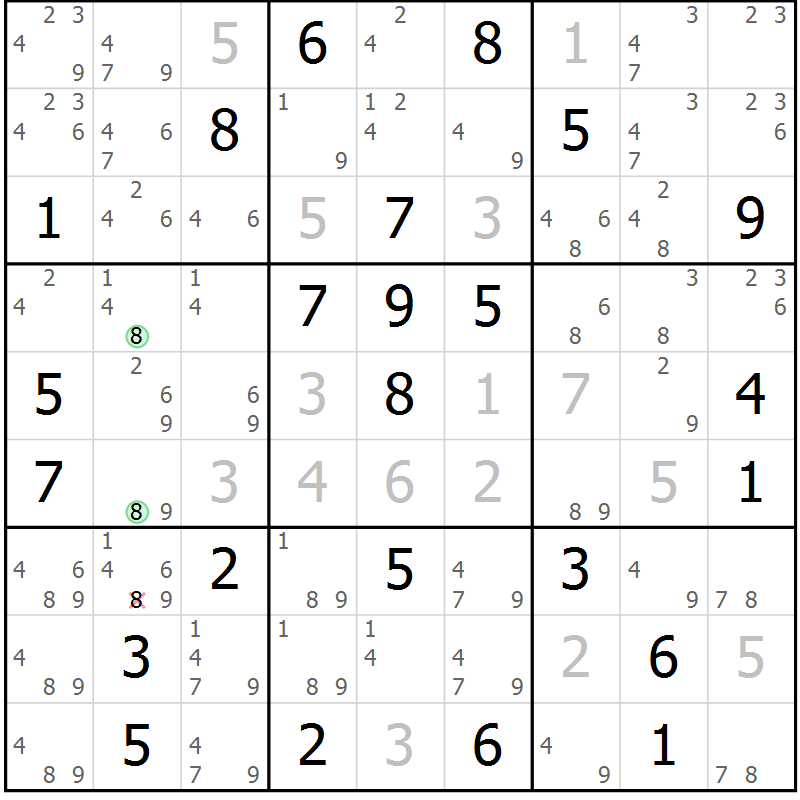Position des candidats pour la solution de la Gr 75 page 78 du magazine de sudoku Maestro n° 104