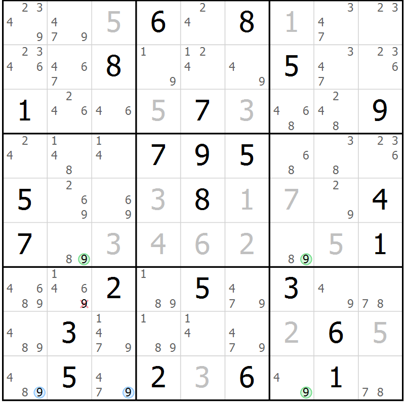 Position des candidats pour la solution de la Gr 75 page 78 du magazine de sudoku Maestro n° 104