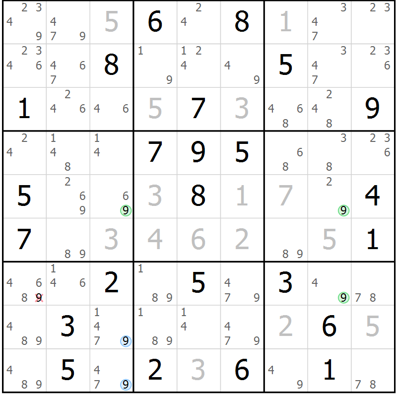 Position des candidats pour la solution de la Gr 75 page 78 du magazine de sudoku Maestro n° 104