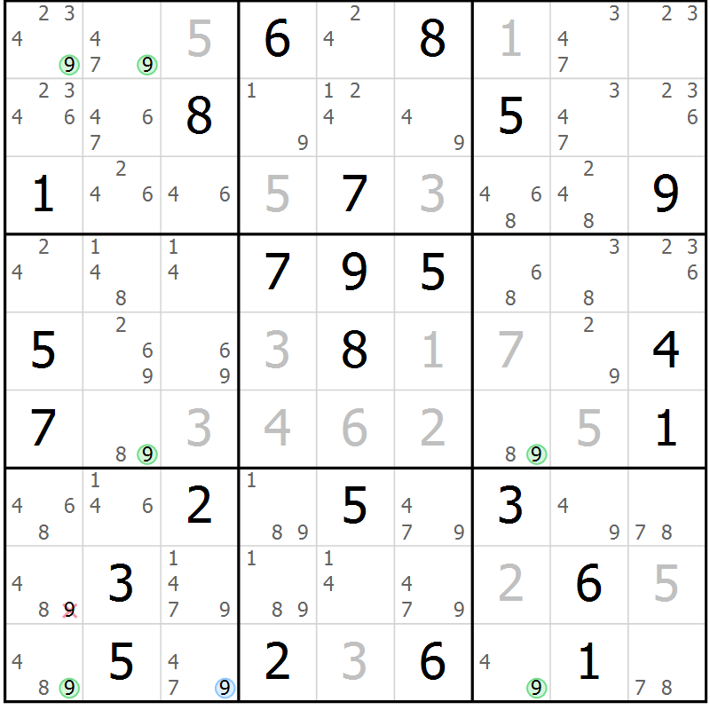 Position des candidats pour la solution de la Gr 75 page 78 du magazine de sudoku Maestro n° 104