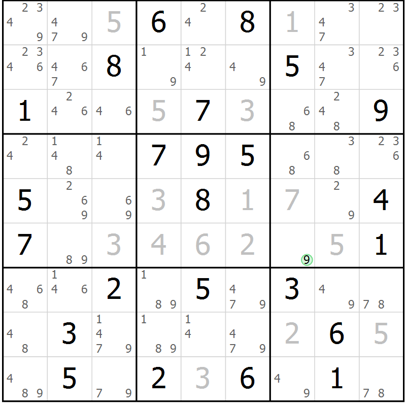 Position des candidats pour la solution de la Gr 75 page 78 du magazine de sudoku Maestro n° 104