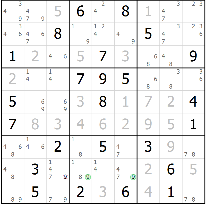 Position des candidats pour la solution de la Gr 75 page 78 du magazine de sudoku Maestro n° 104