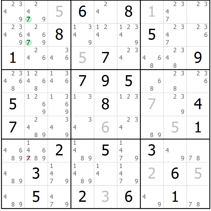 Position des candidats pour la solution de la Gr 75 page 78 du magazine de sudoku Maestro n° 104