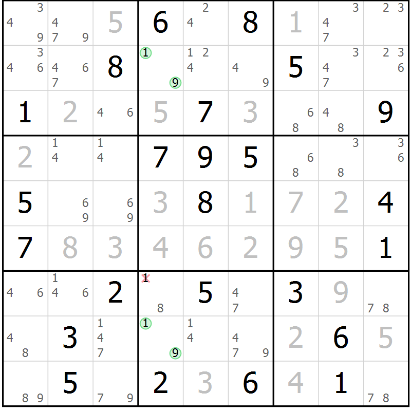 Position des candidats pour la solution de la Gr 75 page 78 du magazine de sudoku Maestro n° 104