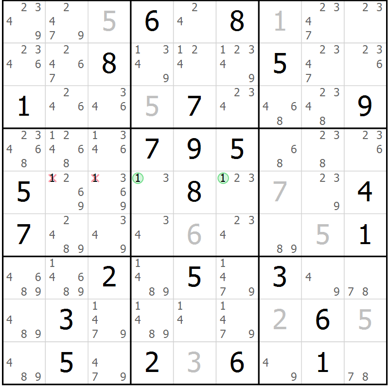 Position des candidats pour la solution de la Gr 75 page 78 du magazine de sudoku Maestro n° 104