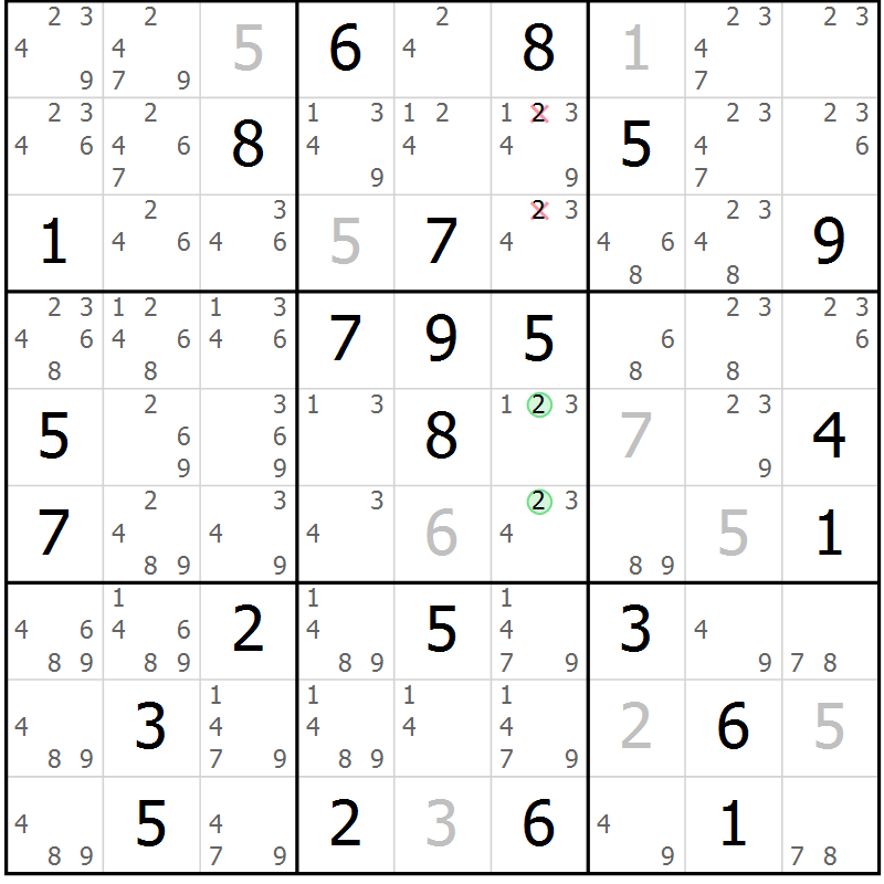 Position des candidats pour la solution de la Gr 75 page 78 du magazine de sudoku Maestro n° 104