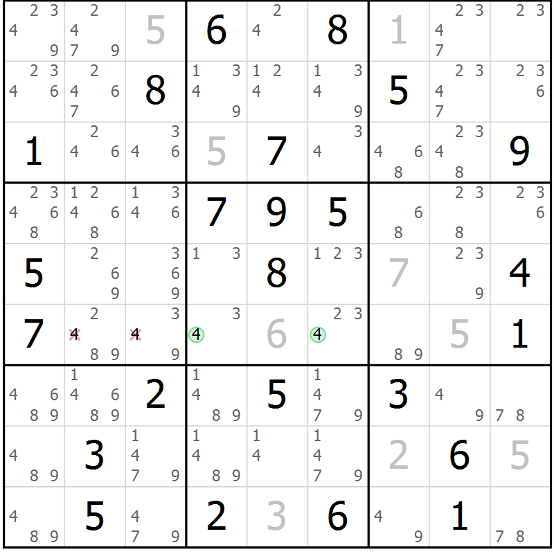 Position des candidats pour la solution de la Gr 75 page 78 du magazine de sudoku Maestro n° 104