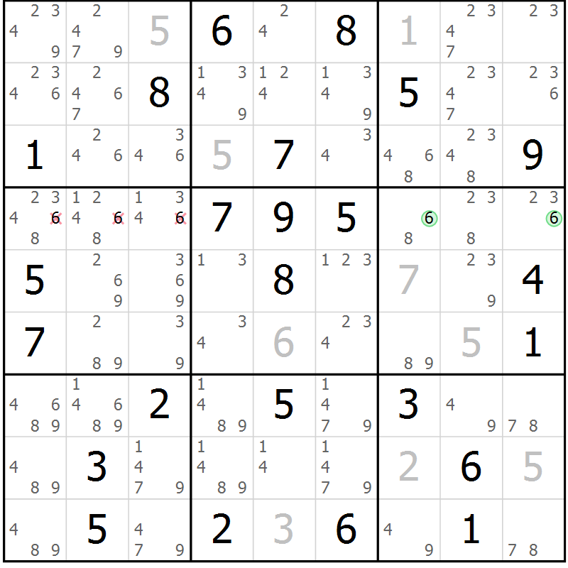 Position des candidats pour la solution de la Gr 75 page 78 du magazine de sudoku Maestro n° 104