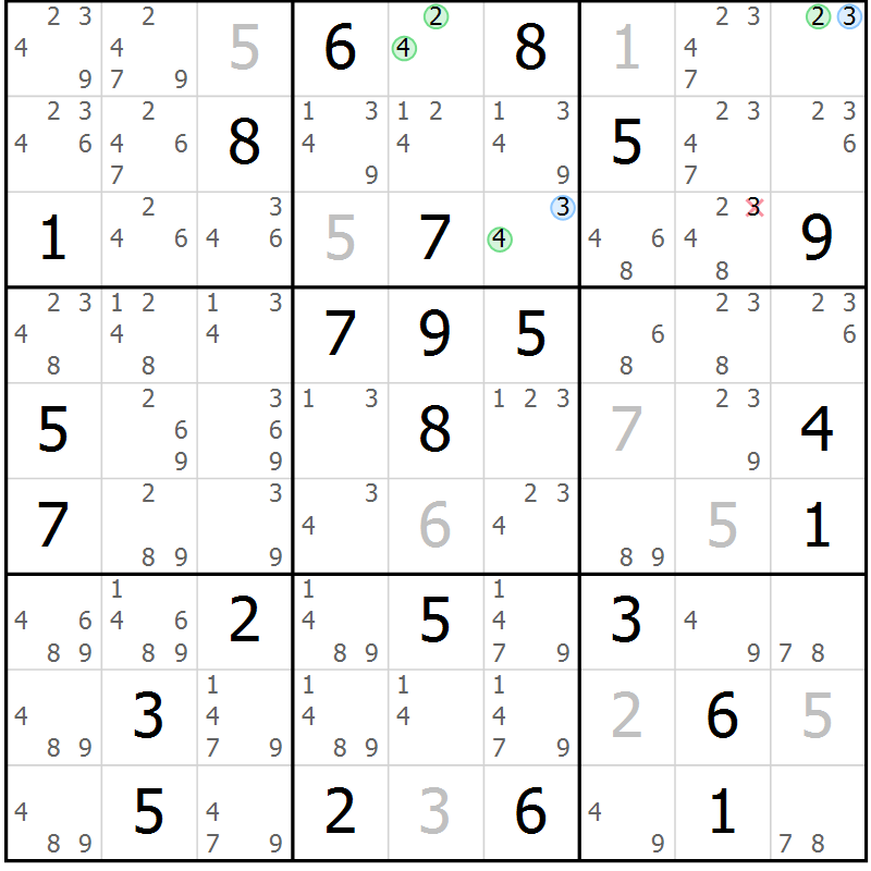 Position des candidats pour la solution de la Gr 75 page 78 du magazine de sudoku Maestro n° 104