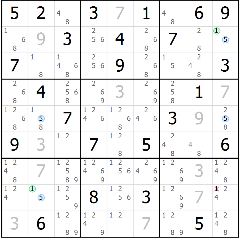 Position des candidats pour la solution de la Gr 76 page 79 du magazine de sudoku Maestro n° 104
