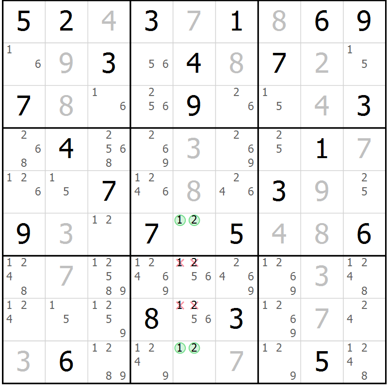 Position des candidats pour la solution de la Gr 76 page 79 du magazine de sudoku Maestro n° 104