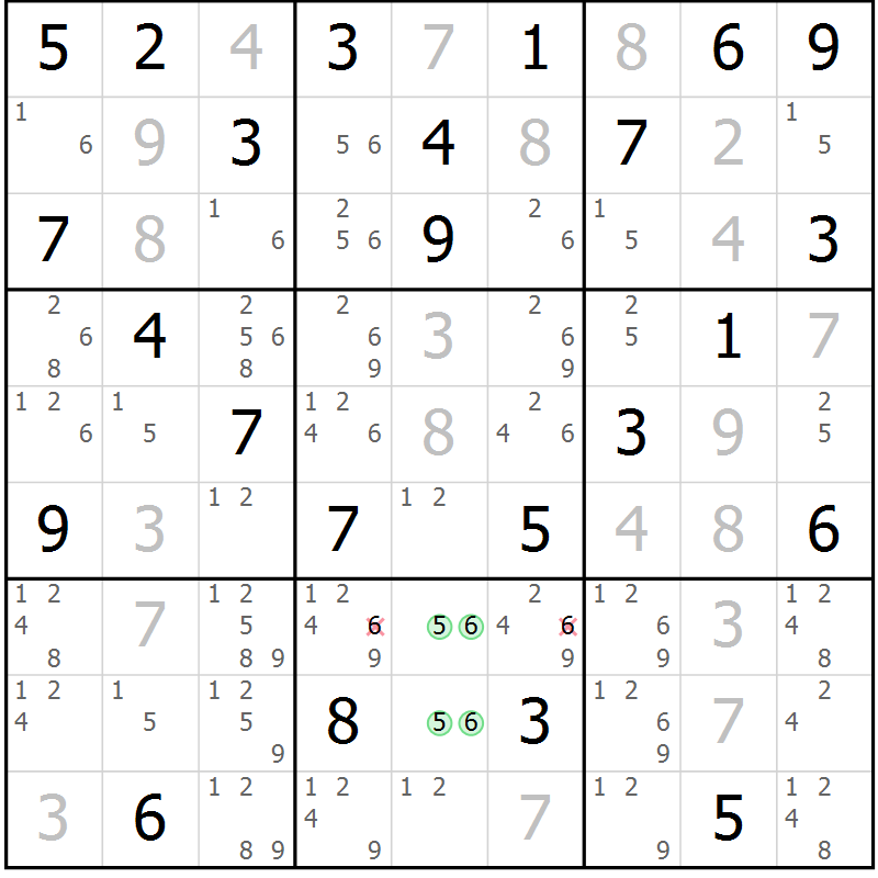 Position des candidats pour la solution de la Gr 76 page 79 du magazine de sudoku Maestro n° 104