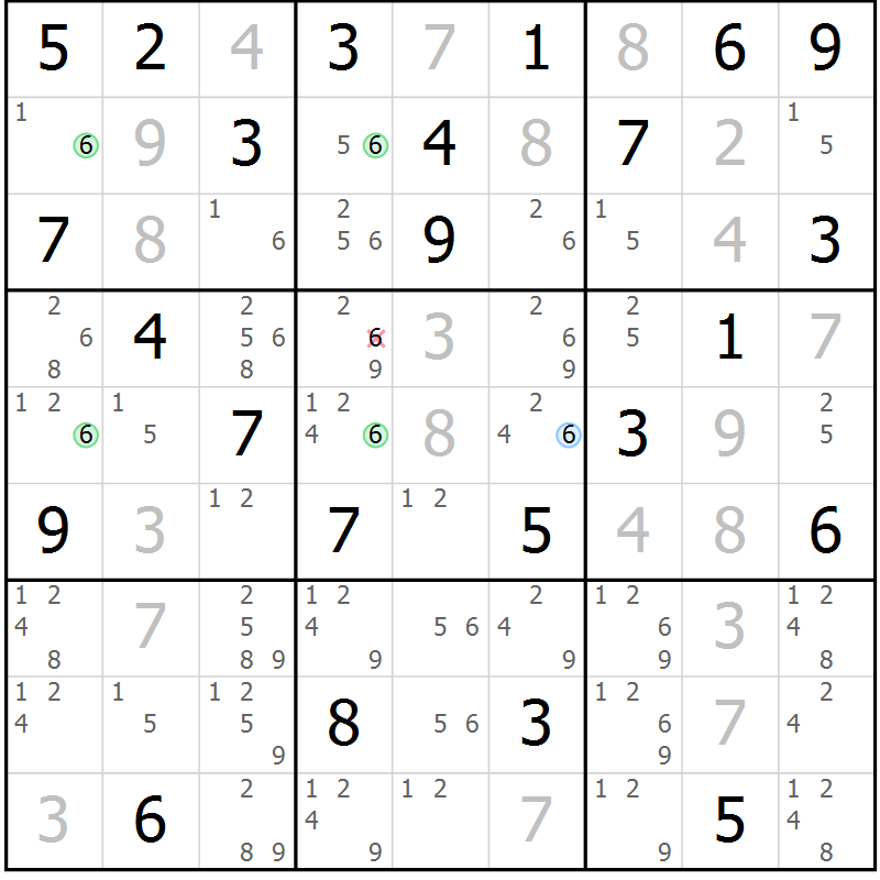 Position des candidats pour la solution de la Gr 76 page 79 du magazine de sudoku Maestro n° 104