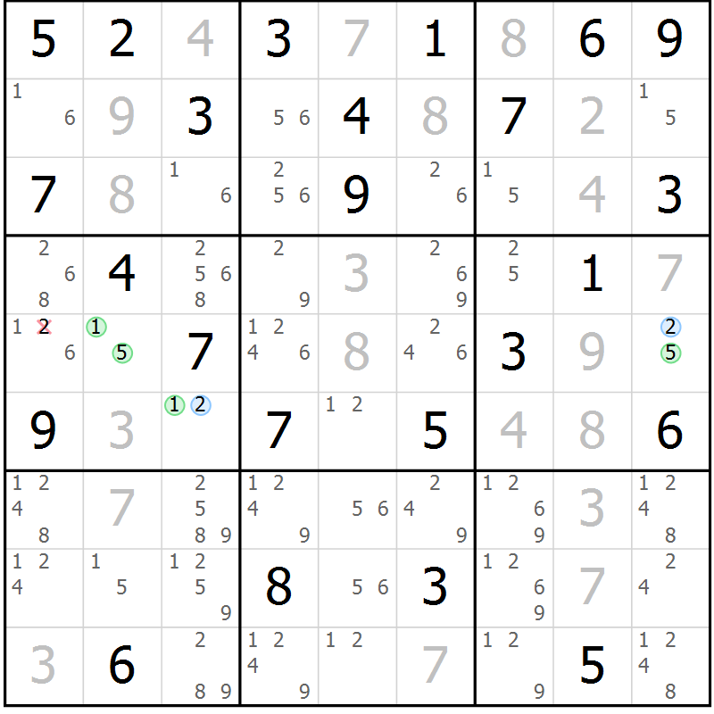 Position des candidats pour la solution de la Gr 76 page 79 du magazine de sudoku Maestro n° 104