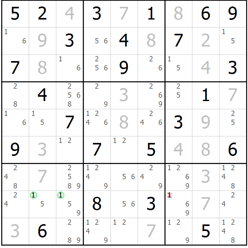 Position des candidats pour la solution de la Gr 76 page 79 du magazine de sudoku Maestro n° 104