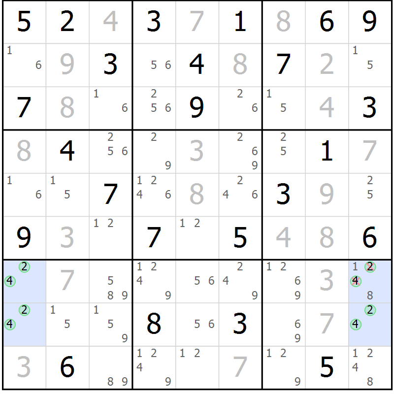Position des candidats pour la solution de la Gr 76 page 79 du magazine de sudoku Maestro n° 104