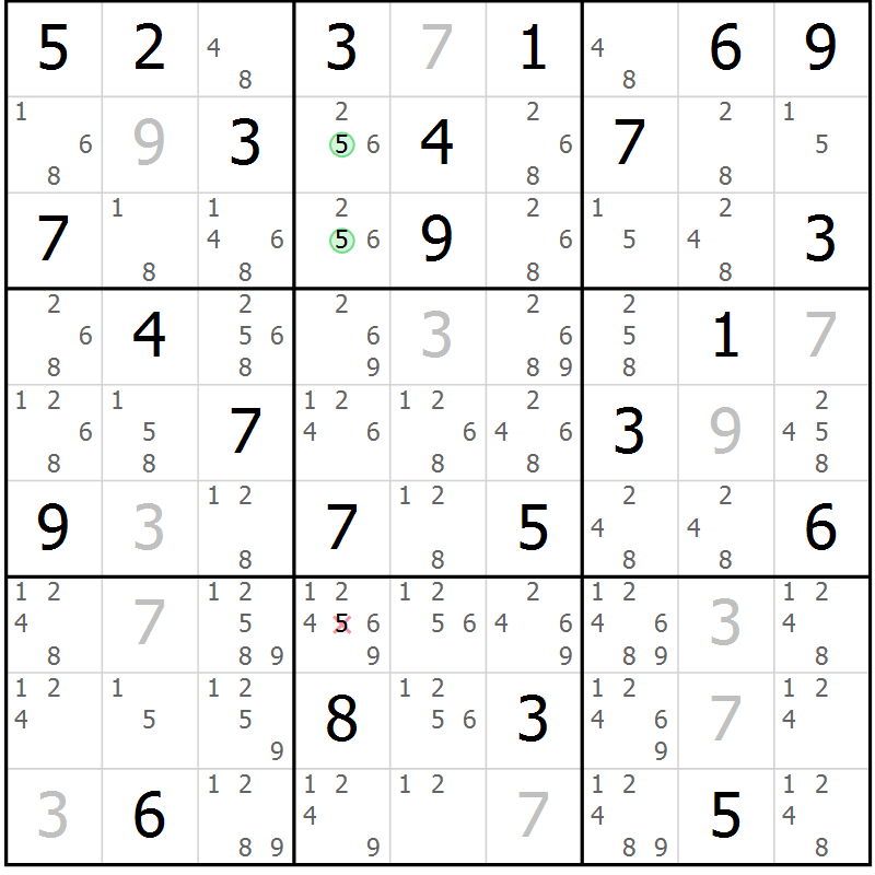 Position des candidats pour la solution de la Gr 76 page 79 du magazine de sudoku Maestro n° 104