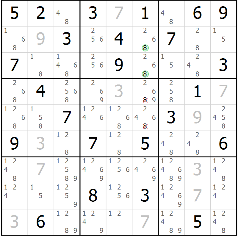Position des candidats pour la solution de la Gr 76 page 79 du magazine de sudoku Maestro n° 104