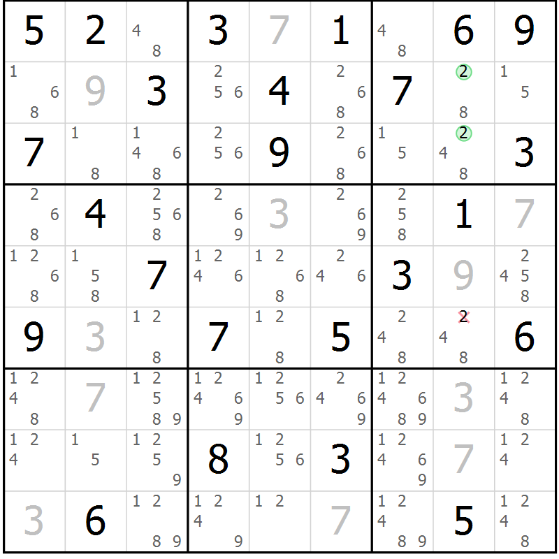 Position des candidats pour la solution de la Gr 76 page 79 du magazine de sudoku Maestro n° 104