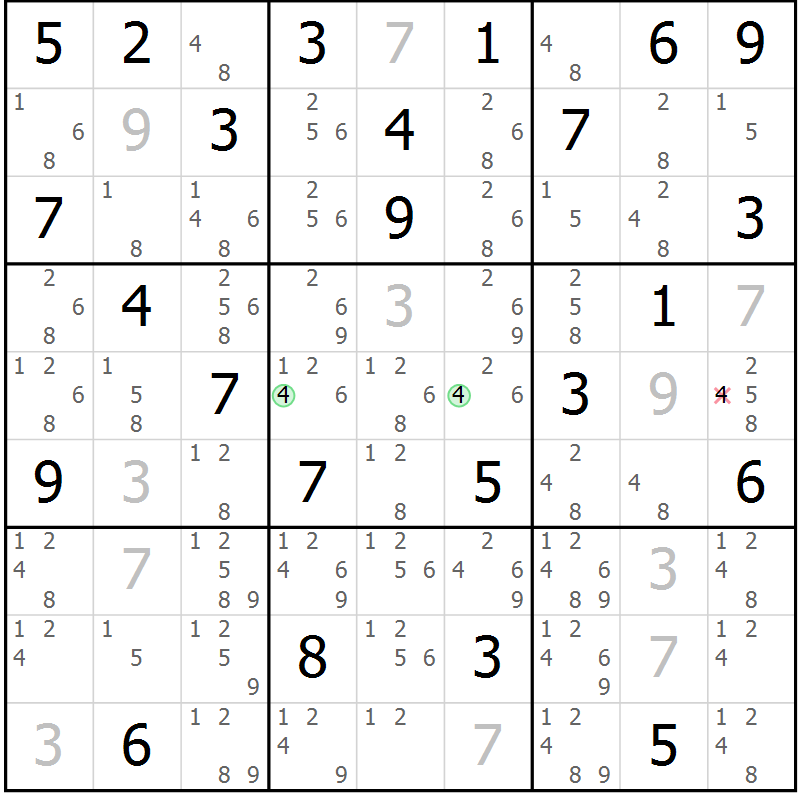 Position des candidats pour la solution de la Gr 76 page 79 du magazine de sudoku Maestro n° 104