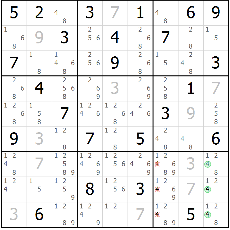 Position des candidats pour la solution de la Gr 76 page 79 du magazine de sudoku Maestro n° 104