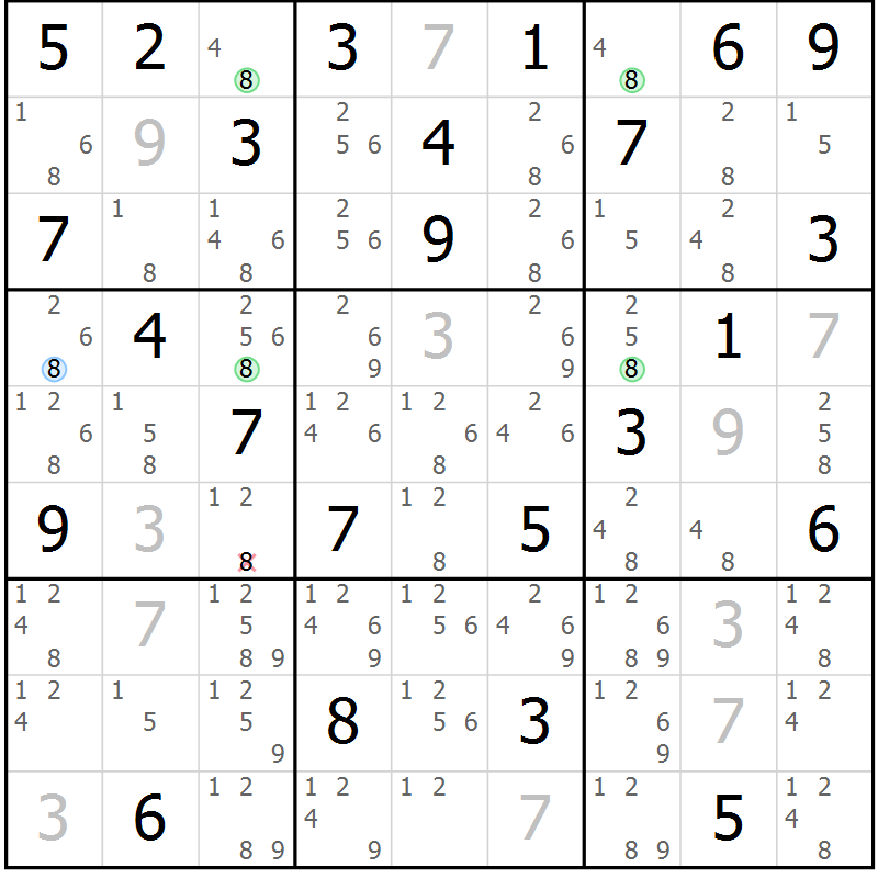 Position des candidats pour la solution de la Gr 76 page 79 du magazine de sudoku Maestro n° 104