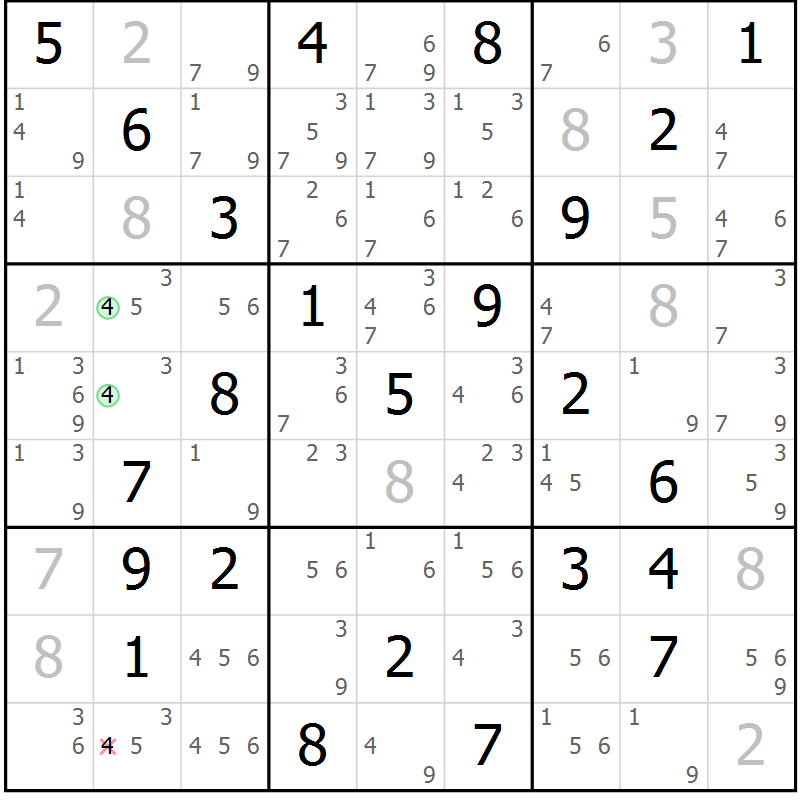 Position des candidats pour la solution de la Gr 77 page 80 du magazine de sudoku Maestro n° 104