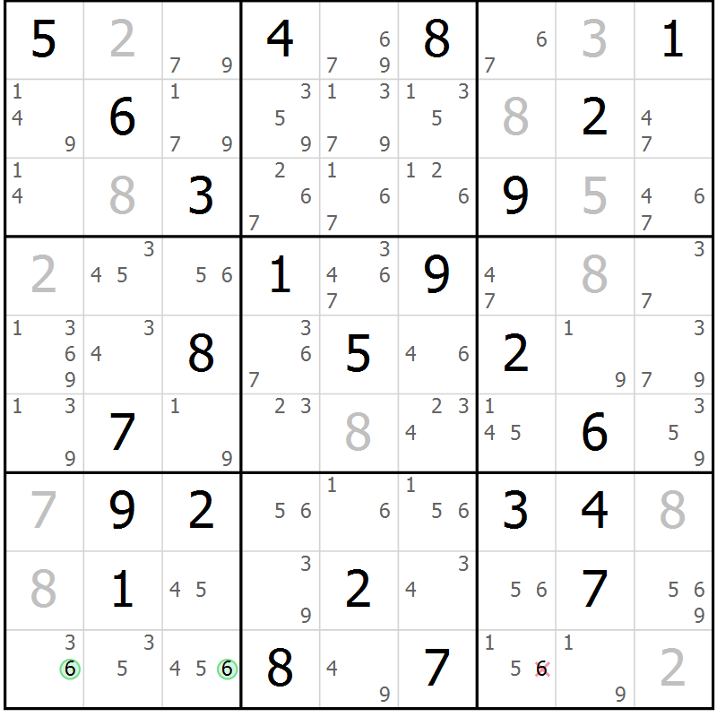 Position des candidats pour la solution de la Gr 77 page 80 du magazine de sudoku Maestro n° 104