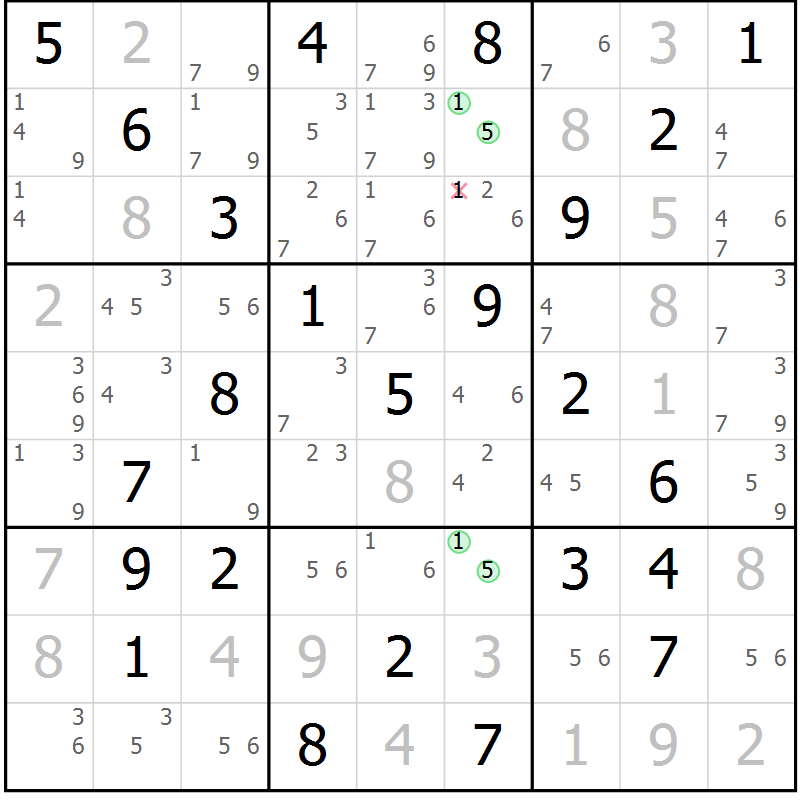 Position des candidats pour la solution de la Gr 77 page 80 du magazine de sudoku Maestro n° 104