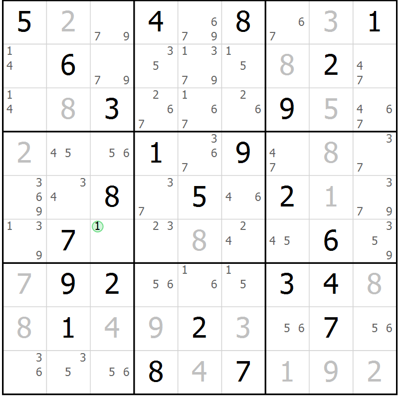 Position des candidats pour la solution de la Gr 77 page 80 du magazine de sudoku Maestro n° 104