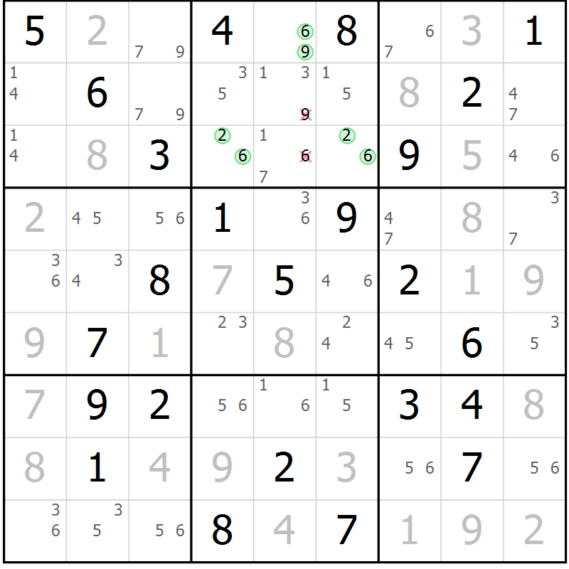 Position des candidats pour la solution de la Gr 77 page 80 du magazine de sudoku Maestro n° 104